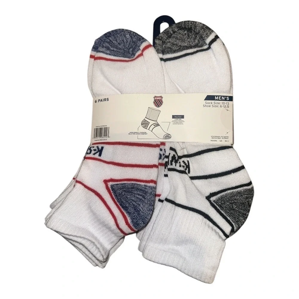 K Swiss Mens White Quarter Socks, Size 10-13 (Shoe size 6-12.5)